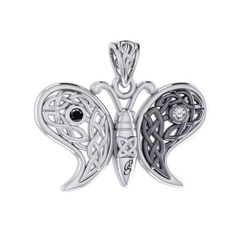 Sterling Silver Spiritual Harmony Celtic Yin Yang Gemstone butterfly Pendant by Peter Stone Jewelry TPD6208 - Jewelry